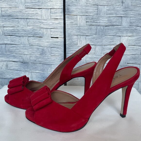 Talbots Red Suede Slingback Peep Toe Heels Women Size 6.5B - Picture 2 of 8